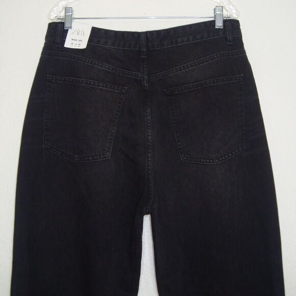 NEW! Zara Womens High Rise Full Length Wide Leg Raw Hem Black Jeans Size 14 - Picture 12 of 12